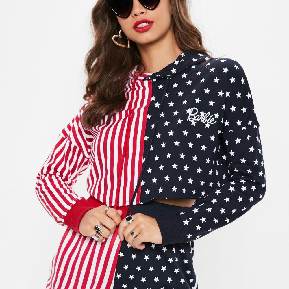 Missguided X Barbie American Flag Cropped Hoodie